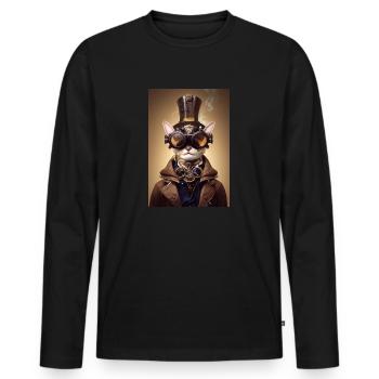 Cat Steampunk Engineer Glasses - Men's Premium Organic Long Sleeve Shirt - black - Front - Nico (187cm)