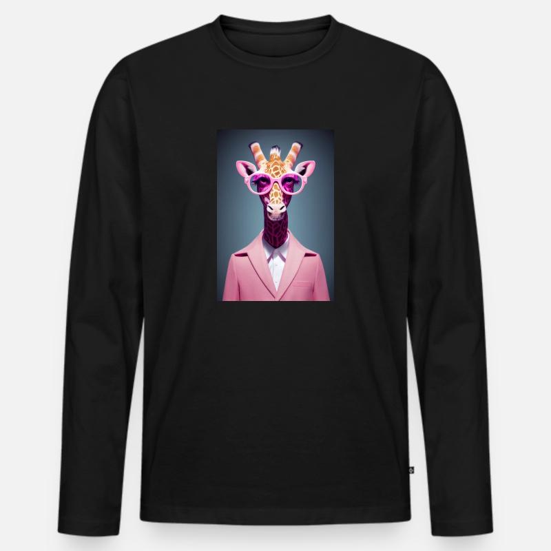 Griraffe pink Disco - Männer Premium Bio Langarmshirt - Schwarz