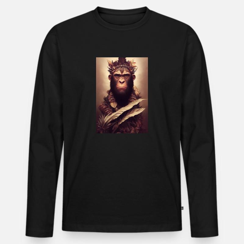 Affe König Krieger - Männer Premium Bio Langarmshirt - Schwarz