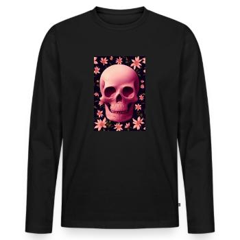 Pink Skull Flowers - Men's Premium Organic Long Sleeve Shirt - black - Front - Nico (187cm)