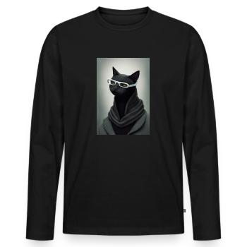 Black Cat Human Glasses - Men's Premium Organic Long Sleeve Shirt - black - Front - Nico (187cm)