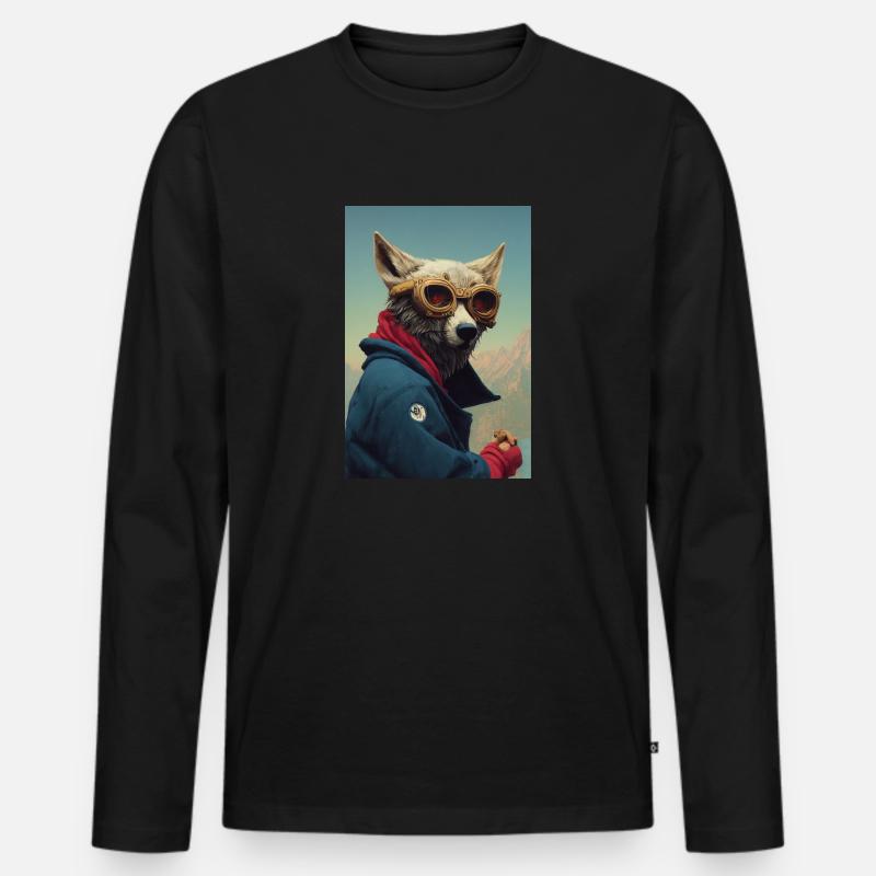 Wolf Flieger Cool Brille - Männer Premium Bio Langarmshirt - Schwarz