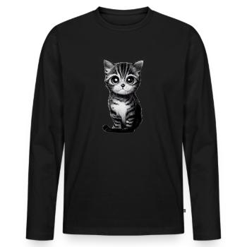 Gezeichnete Katze - Männer Premium Bio Langarmshirt - Schwarz - Vorne - Nico (187cm)
