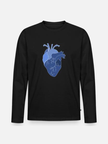 anatomisches Herz, Outline weiß - Männer Premium Bio Langarmshirt - Schwarz