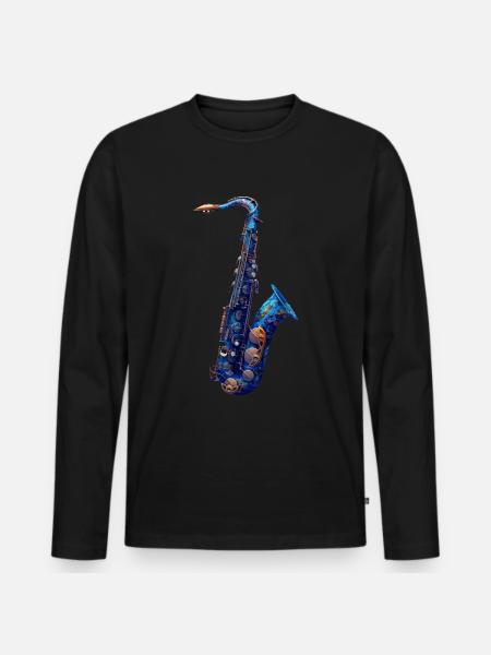 Saxophone Poisson - T-shirt manches longues Premium bio Homme - noir
