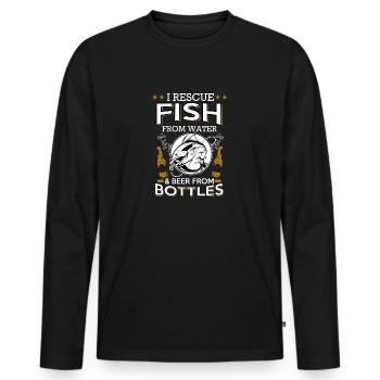 Fish - Beer - Bottles - Water - Rescue - Fishing - Men's Premium Organic Long Sleeve Shirt - black - Front - Nico (187cm)