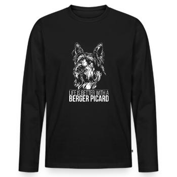 BERGER PICARD life is better Hundespruch Hunde - Men's Premium Organic Long Sleeve Shirt - black - Front - Nico (187cm)