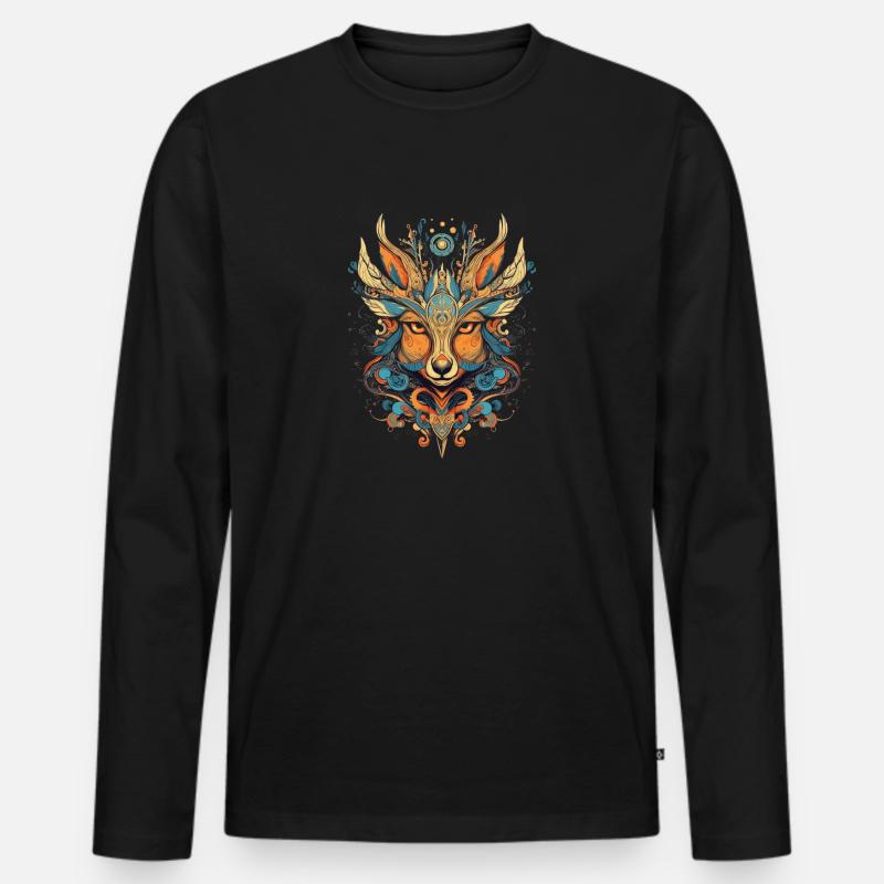 Boho Reh - Männer Premium Bio Langarmshirt - Schwarz