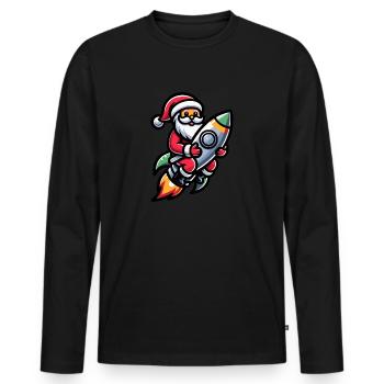 Weihnachtsmann Auf Einer Rakete - Männer Premium Bio Langarmshirt - Schwarz - Vorne - Nico (187cm)