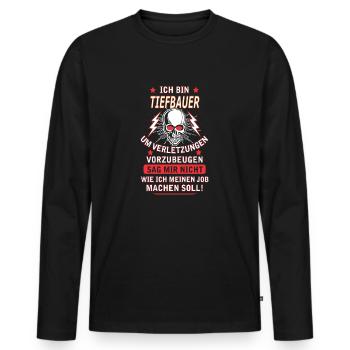 TIEFBAUER - Männer Premium Bio Langarmshirt - Schwarz - Vorne - Nico (187cm)