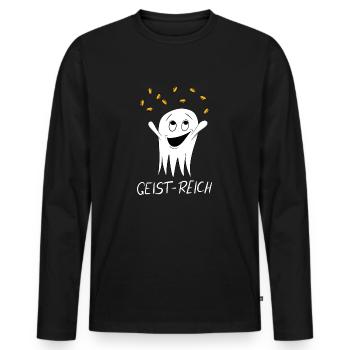 Geistreich Geist reich - reicher Geist Gespenst - Männer Premium Bio Langarmshirt - Schwarz - Vorne - Nico (187cm)