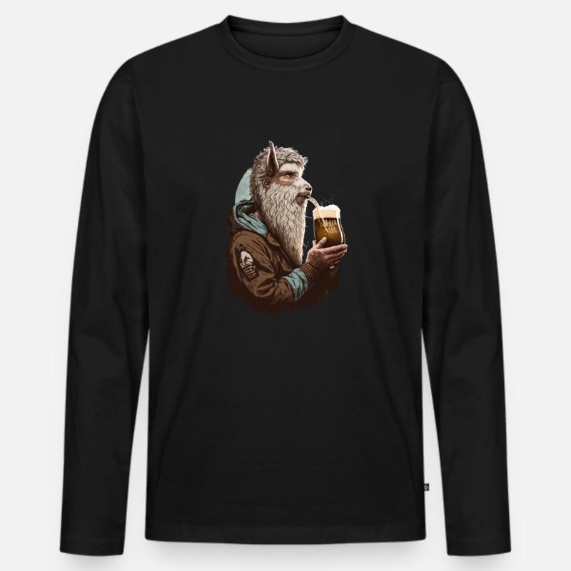 Cooles Chill Lama mit Bier - Männer Premium Bio Langarmshirt - Schwarz