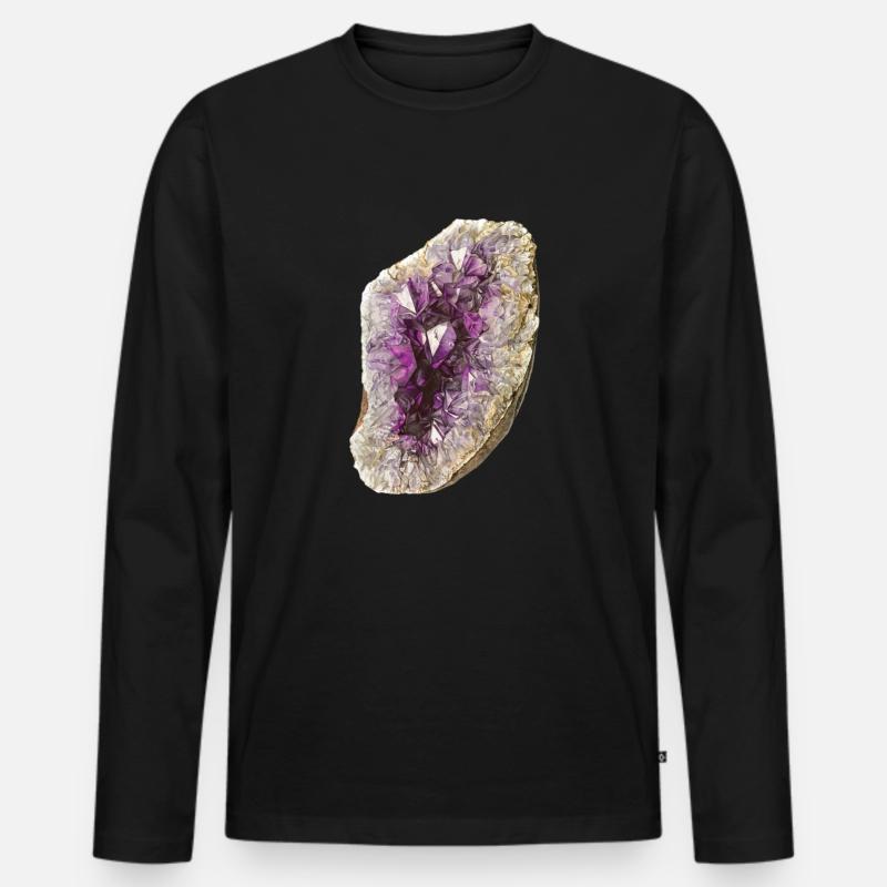 Amethyst Druse Zeichnung - Männer Premium Bio Langarmshirt - Schwarz