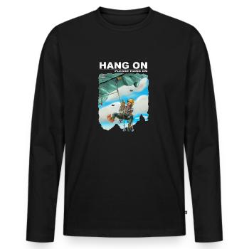 Funny rock climbing motive Hang on - Men's Premium Organic Long Sleeve Shirt - black - Front - Nico (187cm)