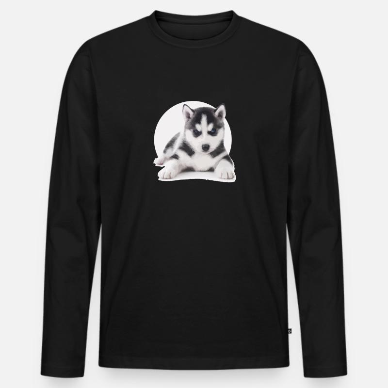 Husky Welpen - Männer Premium Bio Langarmshirt - Schwarz