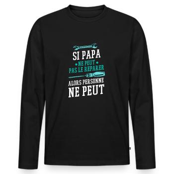 T-shirt papa - Si papa ne peut pas le répare - T-shirt manches longues Premium bio Homme - noir - Devant - Nico (187cm)