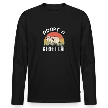 Adoptez un chat des rues drôle d’opossum Vintage - T-shirt manches longues Premium bio Homme - noir - Devant - Nico (187cm)