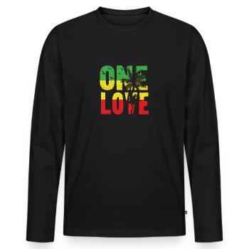 One Love Jamaican Tee Shirt - Men's Premium Organic Long Sleeve Shirt - black - Front - Nico (187cm)