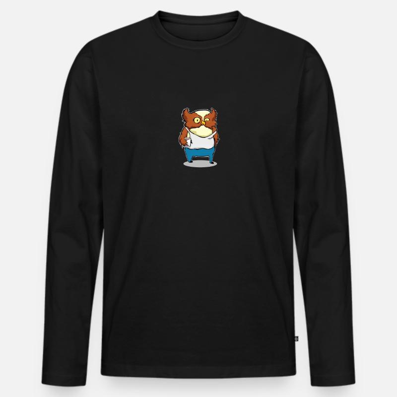 Eule Müde Kaffe Frühaufsteher - Männer Premium Bio Langarmshirt - Schwarz