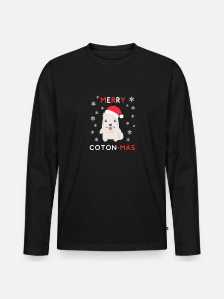 Merry Coton Mas - Funny Christmas Coton de Tulear - Premium økologisk langærmet T-shirt til mænd - sort