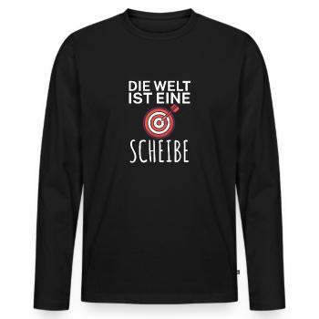 Die Welt ist eine Scheibe - Männer Premium Bio Langarmshirt - Schwarz - Vorne - Nico (187cm)