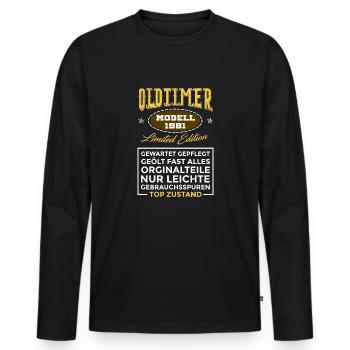 OLDTIMER Modell 1981 Limited Edition GEWARTET GEPF - Männer Premium Bio Langarmshirt - Schwarz - Vorne - Nico (187cm)
