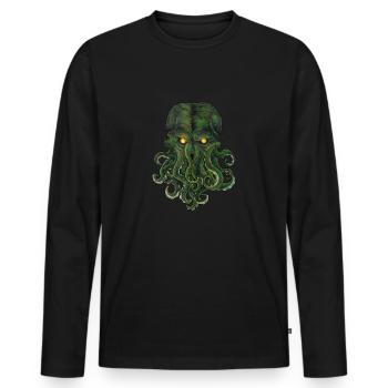 Cooles Motiv Oktopus Monster von H.P. Lovecraft - Männer Premium Bio Langarmshirt - Schwarz - Vorne - Nico (187cm)