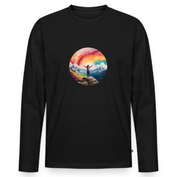 Nix wie raus - in die Natur - auf die Berge - Männer Premium Bio Langarmshirt - Schwarz - Vorne - Nico (187cm)