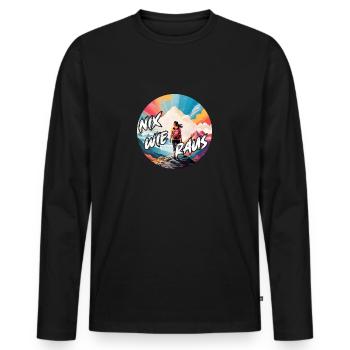 Nix wie raus - in die Natur - auf die Berge - Männer Premium Bio Langarmshirt - Schwarz - Vorne - Nico (187cm)