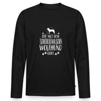 DER MIT TSCHECHOSLOWAKISCHER WOLFHUND GEHT Spruch - Männer Premium Bio Langarmshirt - Schwarz - Vorne - Nico (187cm)