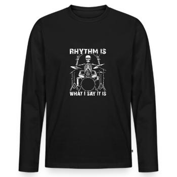 Squelette de crâne de batteur sur la batterie - T-shirt manches longues Premium bio Homme - noir - Devant - Nico (187cm)