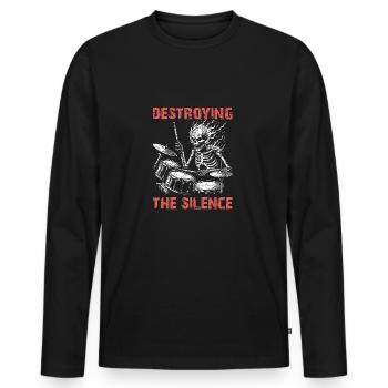 Squelette de crâne de batteur sur la batterie - T-shirt manches longues Premium bio Homme - noir - Devant - Nico (187cm)