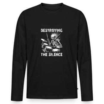 Squelette de crâne de batteur sur la batterie - T-shirt manches longues Premium bio Homme - noir - Devant - Nico (187cm)