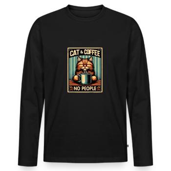 Katze und Kaffee keine Menschen - Männer Premium Bio Langarmshirt - Schwarz - Vorne - Nico (187cm)