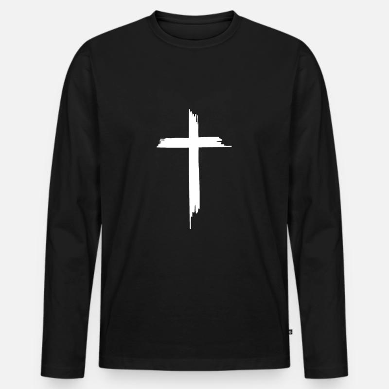 Weißes Kreuz - Männer Premium Bio Langarmshirt - Schwarz