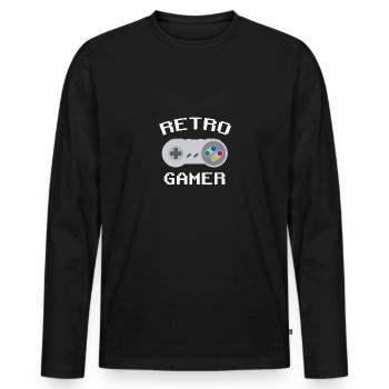 Gamer rétro blanc - T-shirt manches longues Premium bio Homme - noir - Devant - Nico (187cm)