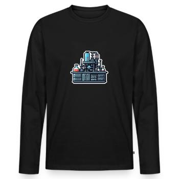 Experiment desk - Männer Premium Bio Langarmshirt - Schwarz - Vorne - Nico (187cm)