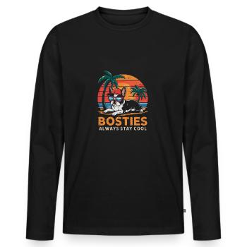 Cool Bostie Boston Terrier Under Palm Trees At The St - Men's Premium Organic Long Sleeve Shirt - black - Front - Nico (187cm)