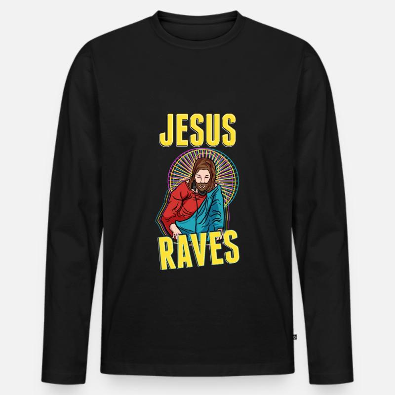 Jesus schwärmt EDM Techno Rave Partei glühen - Männer Premium Bio Langarmshirt - Schwarz