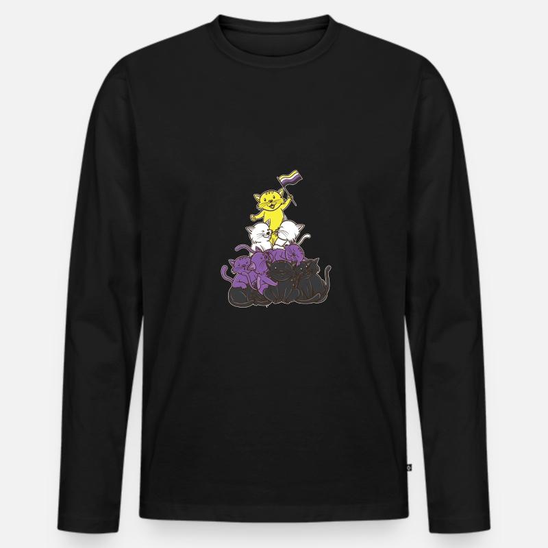 Non-binary cats Non-binary pride - Men's Premium Organic Long Sleeve Shirt - black