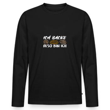 Ich backe also bin ich - Backen mein Hobby - Männer Premium Bio Langarmshirt - Schwarz - Vorne - Nico (187cm)