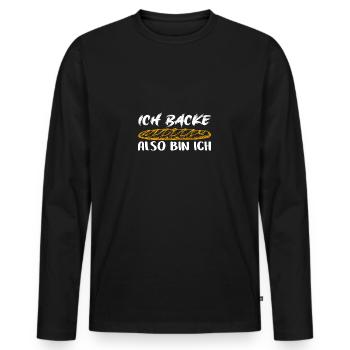 Ich backe also bin ich - Brot backen mein Hobby - Männer Premium Bio Langarmshirt - Schwarz - Vorne - Nico (187cm)