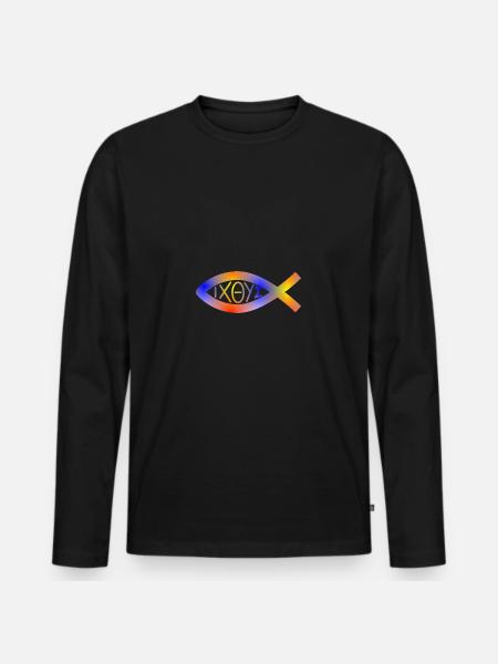 Jesus Fisch - Männer Premium Bio Langarmshirt - Schwarz