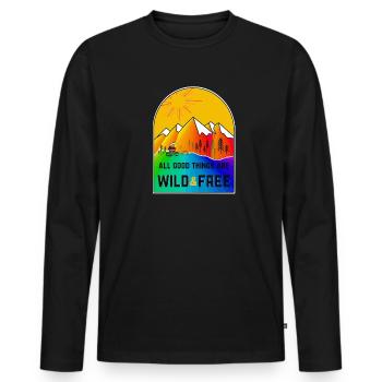 Minimalistische Bergwelten - Outdoor - Wild & Free - Männer Premium Bio Langarmshirt - Schwarz - Vorne - Nico (187cm)