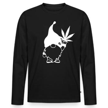 Süßer Hanf Gnom/Zwerg mit Cannabisblatt - Männer Premium Bio Langarmshirt - Schwarz - Vorne - Nico (187cm)
