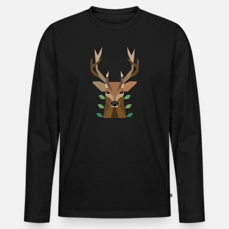 Hirsch - Männer Premium Bio Langarmshirt - Schwarz