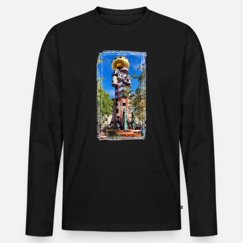 Hundertwasserturm beim Kuchlbauer - Männer Premium Bio Langarmshirt - Schwarz