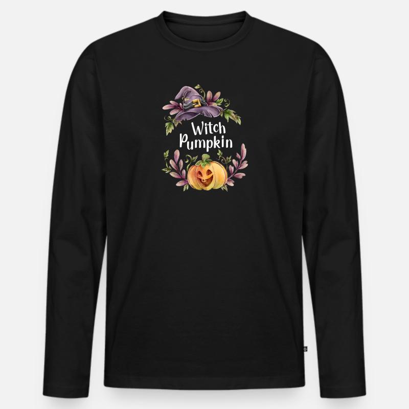 Blumen Hexe Kürbis - Männer Premium Bio Langarmshirt - Schwarz