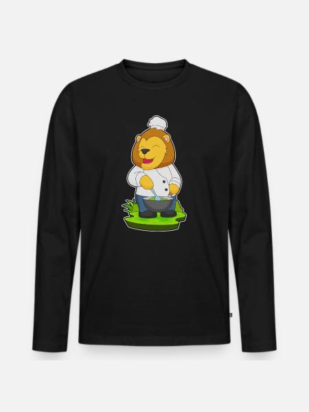 Lion Cooking Bowl Cooking - Men's Premium Organic Long Sleeve Shirt - black