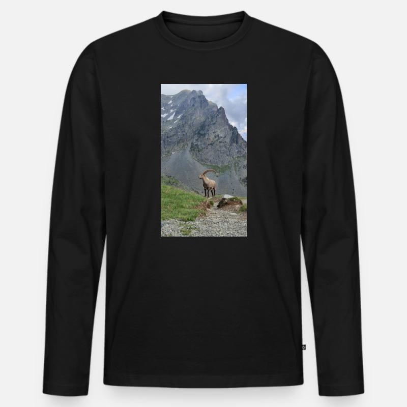 Steinbock - Männer Premium Bio Langarmshirt - Schwarz